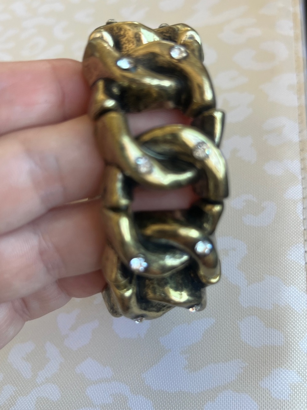 Gold-Tone Chunky Rhinestone Stretch Bracelet – 2.5 inch diameter - Picture 3 of 9